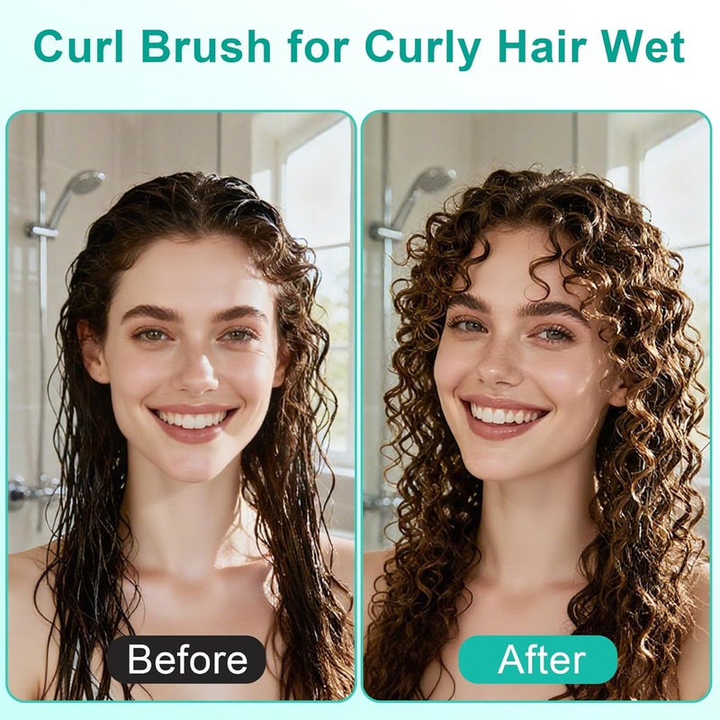 Weldilgit 2-Pack Curly Hair Brush, Curl Defining Brush with Soft Boar Bristles Detangling Tangled Glides,Wide-Teeth Design Effortlessly Shaping & Defining Curls,Curling Definer for Wet & Dry Hair (Green Purple) - Image 4